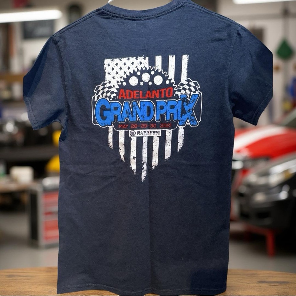 Adelanto Grand Prix Gildan Blue Short Sleeve T-shirt Dirt Bike Racing Sabre M
